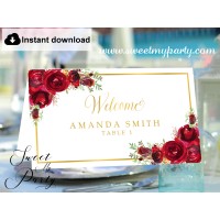 Red Roses Escort Cards template, Red Roses Place Cards template, (016)